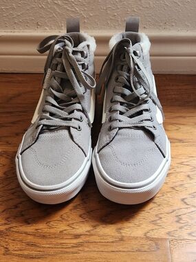 Vans Gray High-Top Suede Sneakers with White Side Stripe